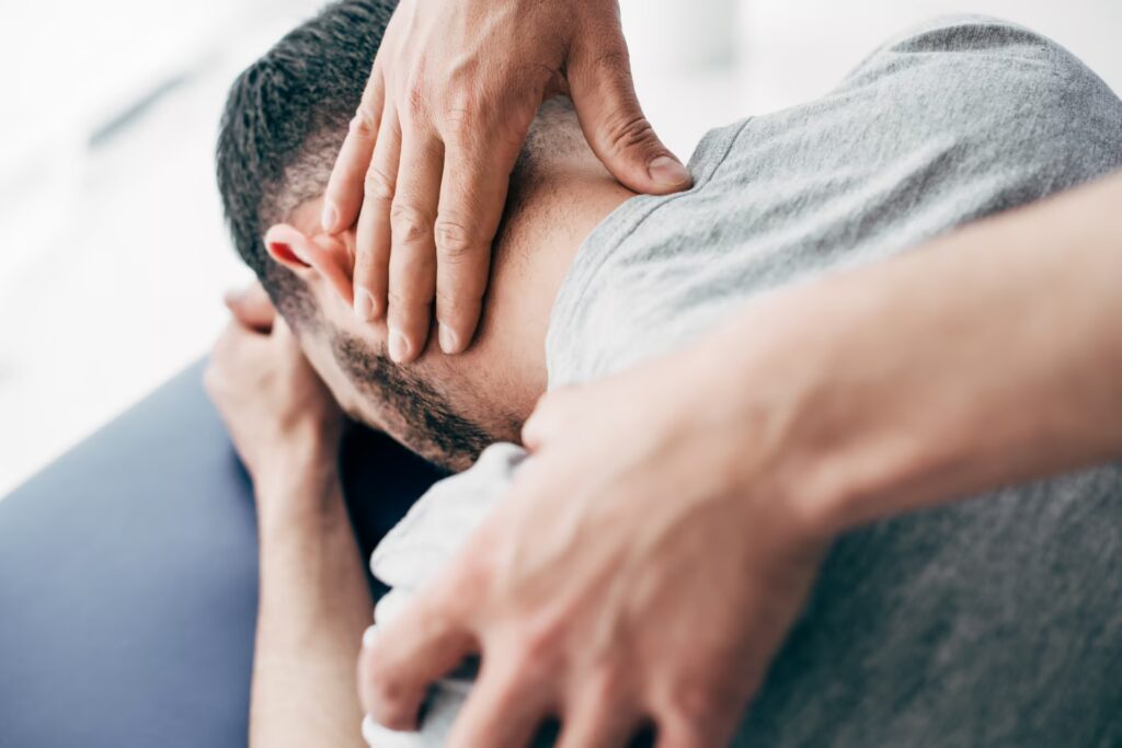 selective focus of chiropractor massaging neck of 2024 11 18 16 09 21 utc